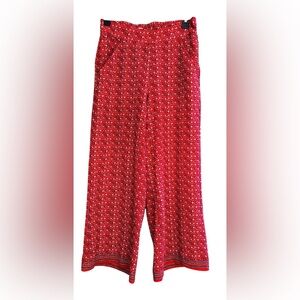 Max Studio Wide Leg Crop Pants Red Geometric Boho Pull On XS